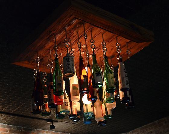 sake bottle chandelier