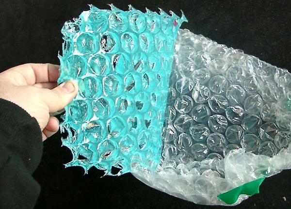 transluscent flexible dyed plastic removed from bubble-wrap form