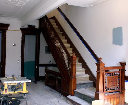 restored open stairway at parlour floor