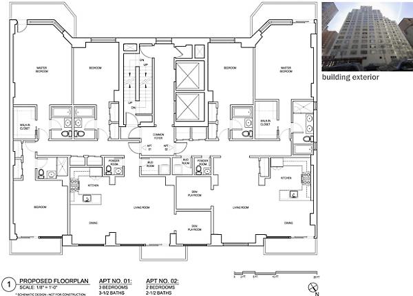 Floorplate with 2 apartments per floor