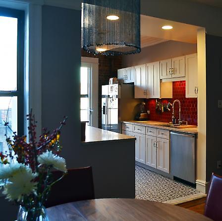 view to kitchen from dining room