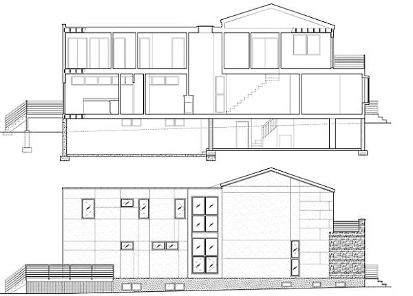 longitudinal section / sideyard elevation