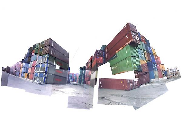 original collage photo of stacked containers