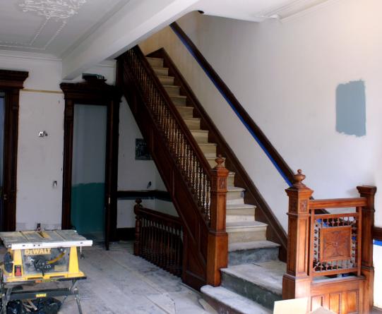 restored open stairway at parlour floor