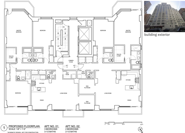 Floorplate with 2 apartments per floor