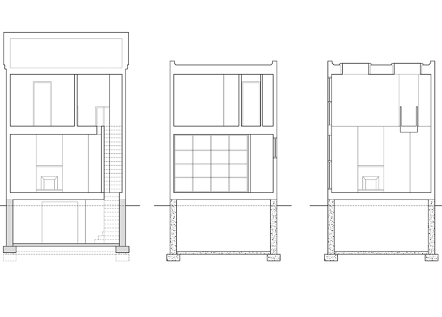 3 sections thru house